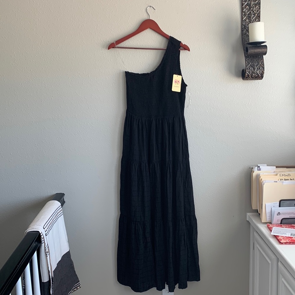 Entro brand Size medium black maxi dress with one shoulder strap